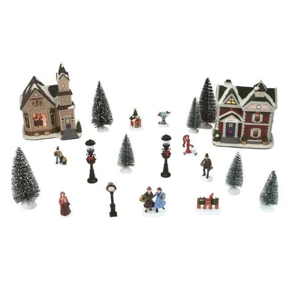 Brand New Holiday Time Christmas Village Set of 20 Pieces